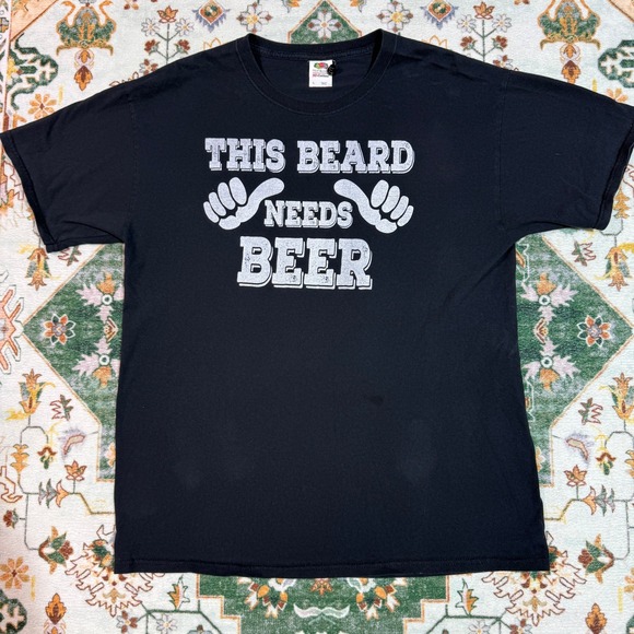 This Beard Needs Beer Funny Graphic Print T-Shirt Mens Short Sleeve Top - Picture 1 of 6